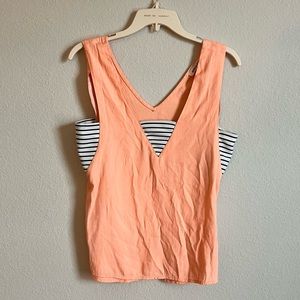 Jealous Tomato Tank in Orange with Navy & White Striped connected Bandeau, Small